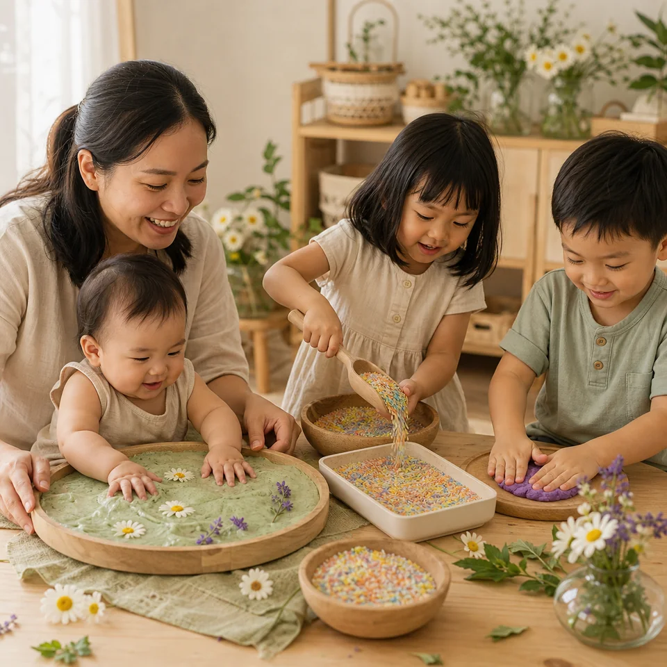 Children discovering different textures through sensory play