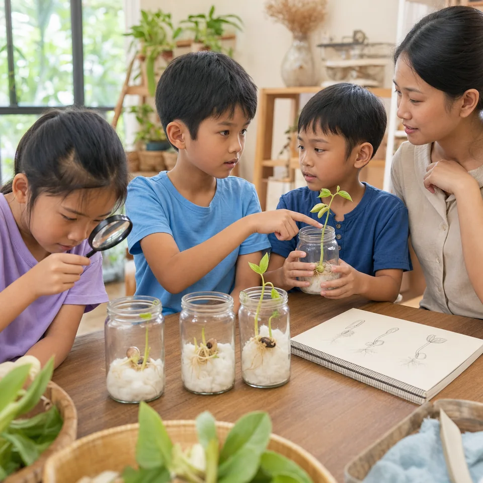 A young learner observing the result of an experiment
